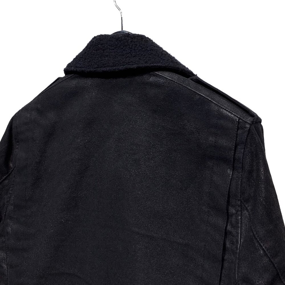 Balmain Black Waxed Cotton and Wool Lined Biker Jacket - Picture 7 of 11